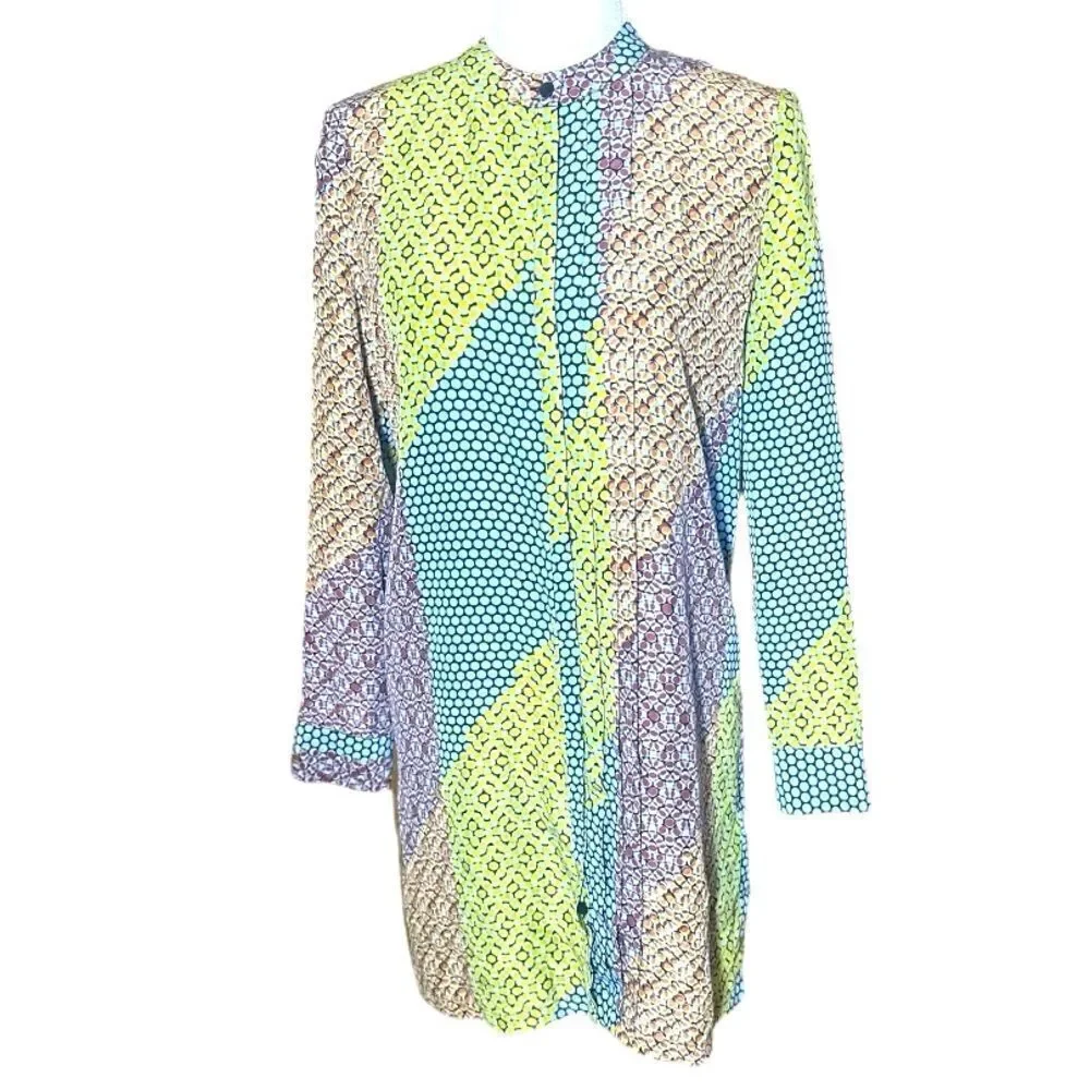 Kate Spade Saturday Long Sleeve Button Front Multi Color Silk Dress Size XS 📦